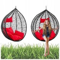 FOTEL OGRODOWY WISZĄCY KOKON DUŻY KOSZ KORFU CZARNY PODUSZKA CZERWONA