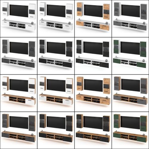 Meblościanka Wisząca Pojemna Szafka Rtv Do Salonu 240cm Dąb Wotan Szary na Arena.pl