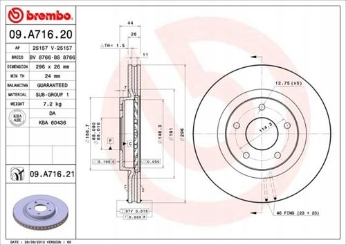 TARCZA HAM PRZOD 296X26 V BREMBO na Arena.pl
