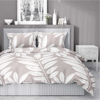 Pościel bawełniana 160x200cm BEŻOWA W LIŚCIE