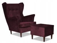 Fotel uszak ARI z podnóżkiem, skandynawski  ciemny fiolet
