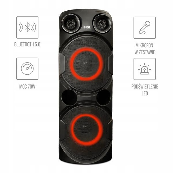 Moevi Duży głośnik 70 W przenośny, kolumna karaoke z mikrofonem, 63 cm zdjęcie 9