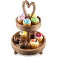 Patera Drewniana 2-piętrowa Poziomowa na Ciasto Ciastka Owoce Przekąski