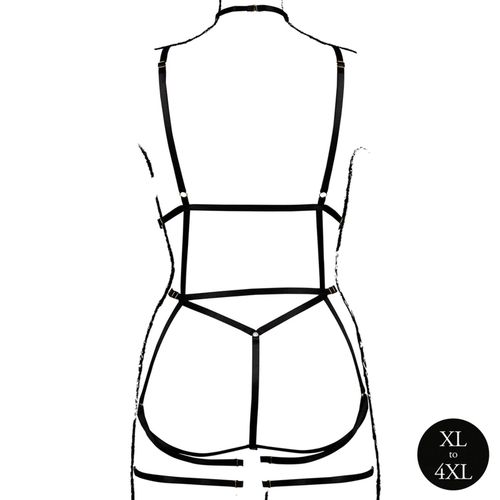 strappy open cup body harness with garters - plus size - black na Arena.pl