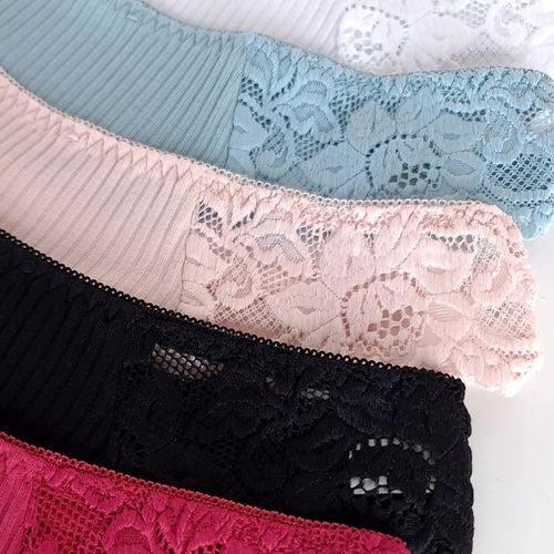 5x WYGODNE BAWEŁNIANE PRĄŻKOWANE STRINGI Z KORONKĄ S/M na Arena.pl