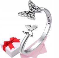 Pierścionek srebrny motyle regulowany +pudełko