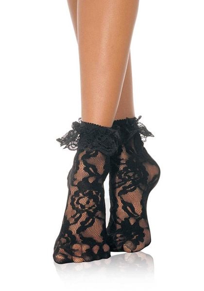 Lace Anklet With Ruffle Black zdjęcie 2