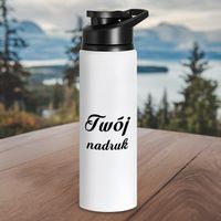 Bidon metalowy biały 750 ml z ustnikiem i uchwytem z Twoim nadrukiem