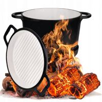 KOCIOŁEK ŻELIWNY EMALIOWANY Z PATELNIĄ GARNEK węgierski 8L OGNISKO GRILL