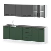 Kuchnia Duża 2.6m Nowoczesna Z Blatem Duża Biały Szary Butelkowa Zieleń