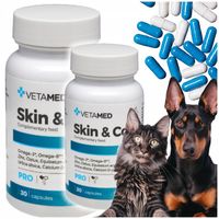 2 x SUPLEMENT na SKÓRĘ I SIERŚĆ dla PSA I KOTA VETAMED 60 kapsułek + GRATIS