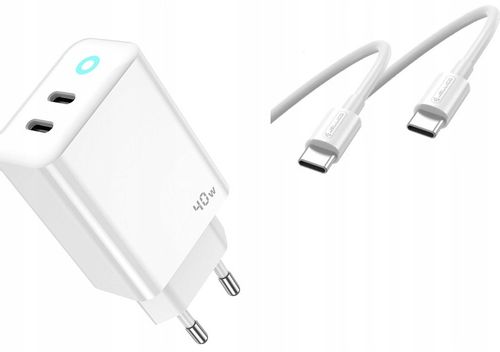 JELLICO ładowarka sieciowa EU19 GaN PD 40W 2xUSB-C Biały + Kabel 2x USB - C na Arena.pl