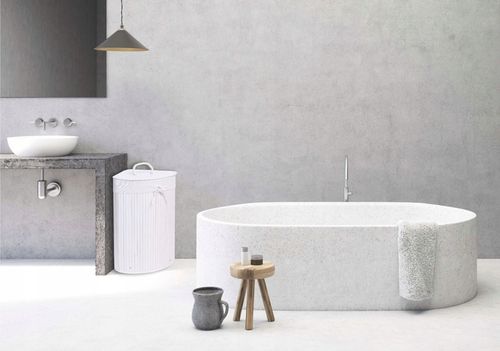 KOSZ POJEMNIK NA PRANIE BIELIZNĘ BAMBUSOWY NAROŻNY BIAŁY ŁAZIENKOWY 60L na Arena.pl