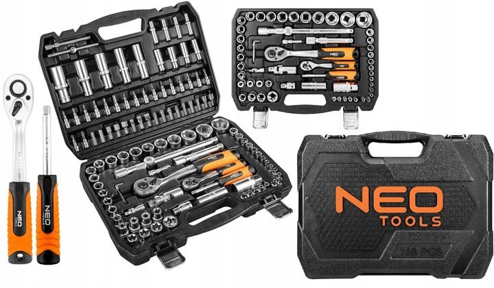 NEO TOOLS Zestaw kluczy 108 elementów 1/2 1/4 10-212 WALIZKA NASADKI KPL zdjęcie 2