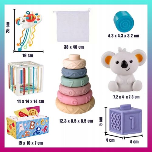 Zestaw Zabawek Sensorycznych Montessori 6w1 dla dziecka 6-12 msc 34 element na Arena.pl