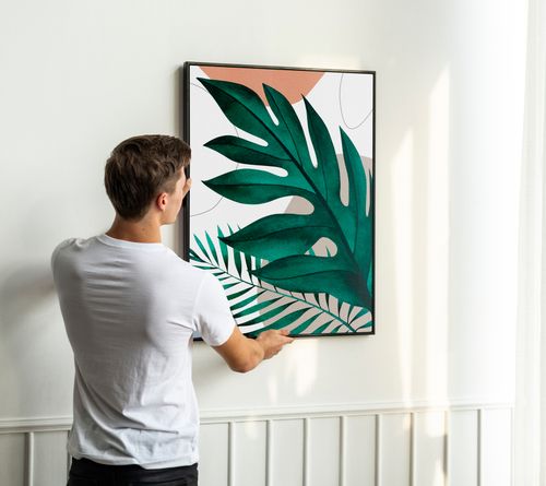 Plakat boho zielone liście 21x30 cm w czarnej ramie na Arena.pl