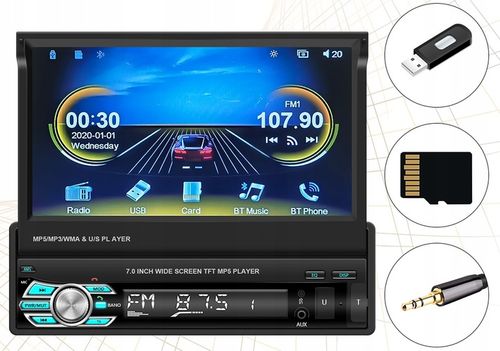 RADIO SAMOCHODOWE 1DIN 7'' BT WYSUWANY EKRAN DOTYKOWY MIRROR LINK KAMERA na Arena.pl