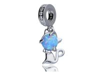 Rodowany srebrny charms do pandora wiszący kotek kot cat mruczek opal cyrkonie srebro 925 AP13388
