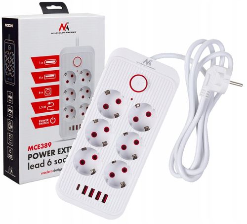 Listwa zasilająca MCE389 W. Przedłużacz 6 gniazd 4xUSB, 1xUSB-C 1,5m na Arena.pl