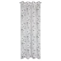 Firana na przelotkach z etaminy nadruk w kwiaty BESSY 140X250 biała+srebrna