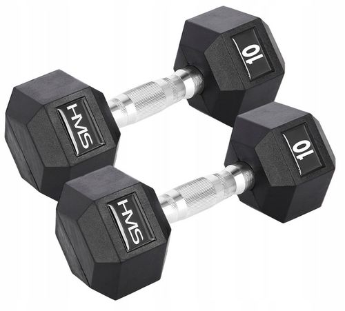 HMS Zestaw Hantli Gumowanych Heksagonalnych Do Ćwiczeń Fitness 2x10 kg na Arena.pl