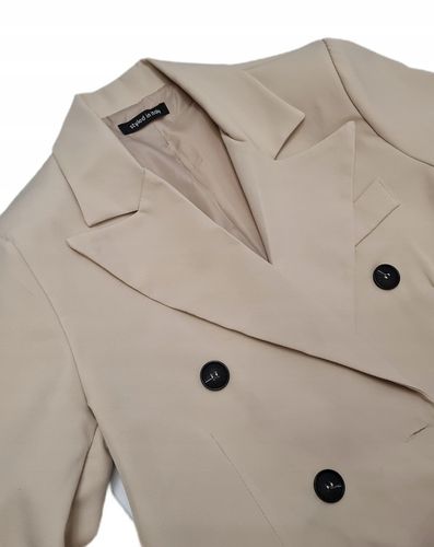 Modna MARYNARKA KRÓTKA Beżowa, Nowoczesny Żakiet Damski do Garnituru, r. L na Arena.pl