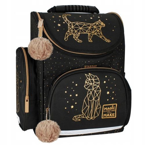 TORNISTER SZKOLNY PLECAK DLA DZIEWCZYNKI KOT KOTEK CZARNY ZŁOTY na Arena.pl