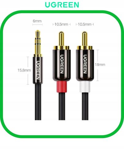 Kabel Przewód Audio JACK 3,5 mm 2x RCA Chinch STEREO 5M HQ Pozłacany na Arena.pl