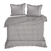 Pościel Haft4 160x200 + 2x 70x80 srebrna satyna z haftem elegancka