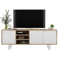 Szafka RTV, NORD, półki, 150x35x53 cm, dąb wotan, biel, mat | TYLETEGOTU