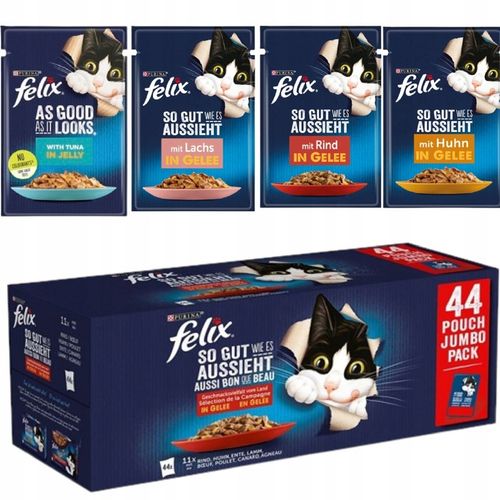 FELIX mokra karma dla kotów mix mięso-ryby w galaretce 44 x 85g na Arena.pl