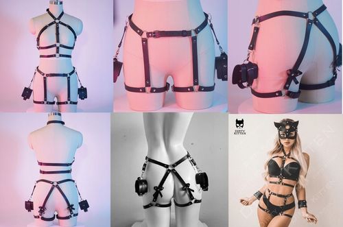 KOMPLET BIELIZNA EROTYCZNA SEXY CZARNA SKÓRZANA S na Arena.pl