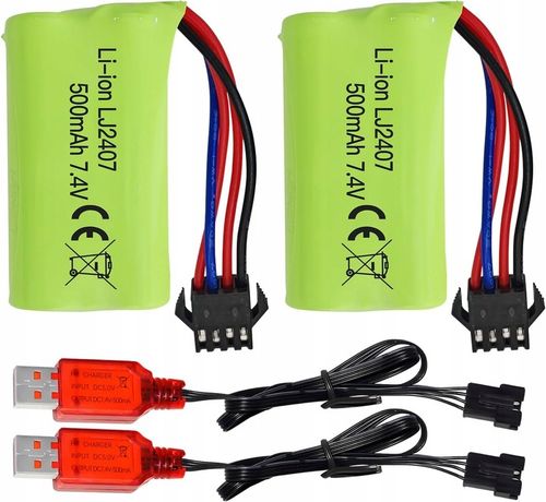 2 sztuki akumulatorów 7.4 V 500 mAh do EC16 DE85 do łodzi RC + ładowarka na Arena.pl