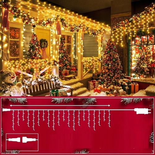 LAMPKI KURTYNA GĘSTE SOPLE CIEPŁO BIAŁE 1000 LED 25 m + FLASH ZIMNO BIAŁY na Arena.pl