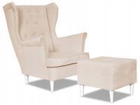 Fotel Uszak z podnóżkiem śmietanka białobeżowy