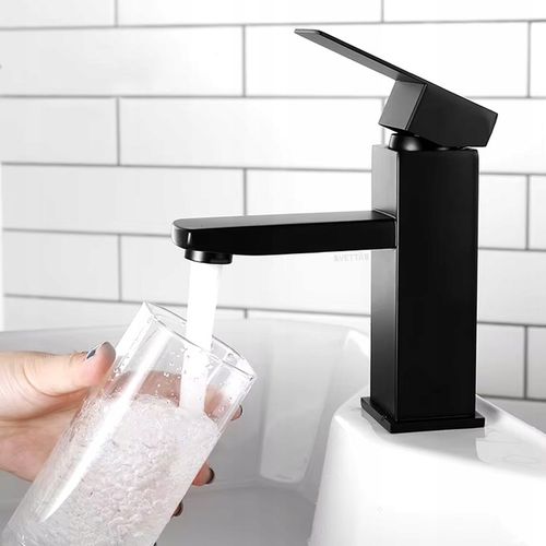 Bateria stojąca umywalkowa kran do umywalki zlewu czarna matowa niska na Arena.pl
