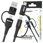 kabel wozinsky wnbaa 4w1 2x usb-c 1x usb-a 1x lightning 60w 1 m - czarny