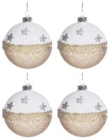 Kpl 4 bombek szklanych biało-złotych w gwiazdki