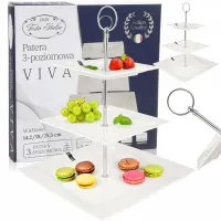 PATERA PORCELANOWA PIĘTROWA BIAŁA NOWOCZESNA NA CIASTO OWOCE 3-POZIOMOWA