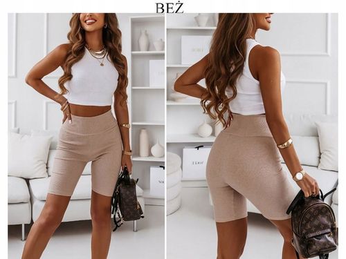 Spodenki damskie kolarki prążkowane wysoki stan modne wygodne prążek na Arena.pl