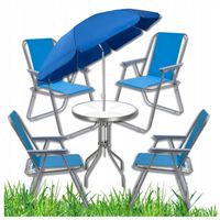 Zestaw Mebli Ogrodowych STÓŁ + 4 FOTELE + PARASOL 6 Elementów