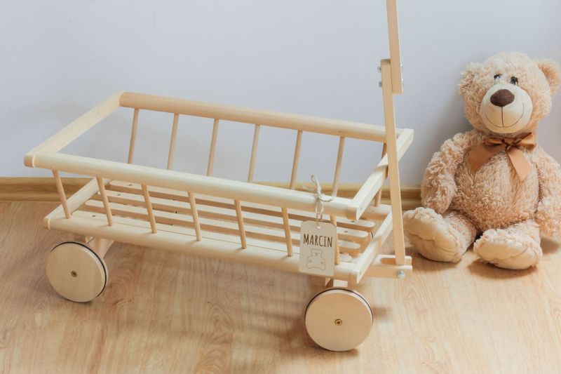 Duży, drewniany wózek drabiniasty - gumowane koła zdjęcie 2