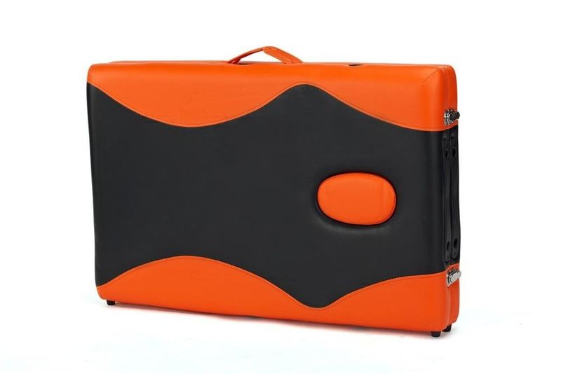 Stół, łóżko do masażu 2-segmentowe drewniane Czarno Pomarańczowe zdjęcie 4