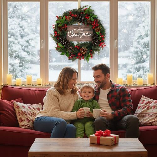 WIANEK WIENIEC DEKORACYJNY ŚWIĄTECZNY OZDOBA NA DRZWI STROIK CZERWONY 50CM na Arena.pl