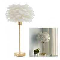 elegancka lampa nocna stołowa z kloszem z białych piór