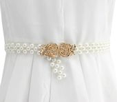 Damski Pasek Wąski Perłowy Elastyczny Perły Biały