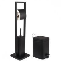 Zestaw łazienkowy czarny kosz na śmieci - wolne opadanie i stojak  WC