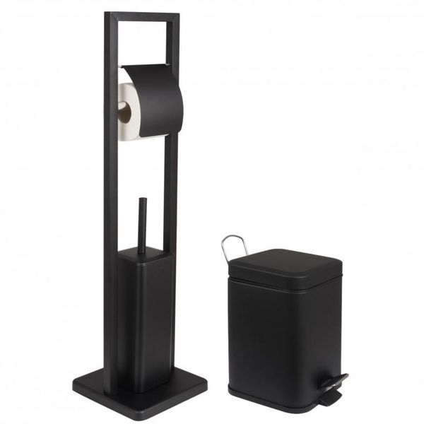 Zestaw łazienkowy czarny kosz na śmieci - wolne opadanie i stojak  WC zdjęcie 1