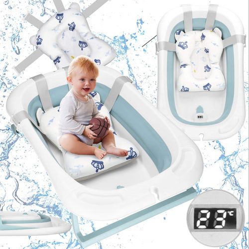 Wanienka dla dzieci składana 35 L dla niemowląt, z termometrem i poduszką biało-niebieska na Arena.pl
