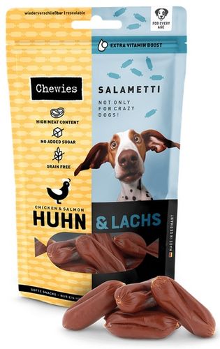 Smaczna kiełbaska dla psa - przysmak Chewies Salametti kurczak i łosoś 200g na Arena.pl